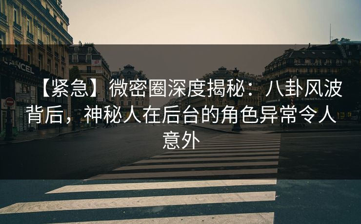 【紧急】微密圈深度揭秘：八卦风波背后，神秘人在后台的角色异常令人意外