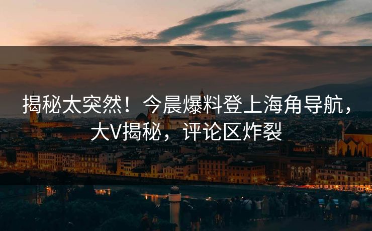 揭秘太突然！今晨爆料登上海角导航，大V揭秘，评论区炸裂